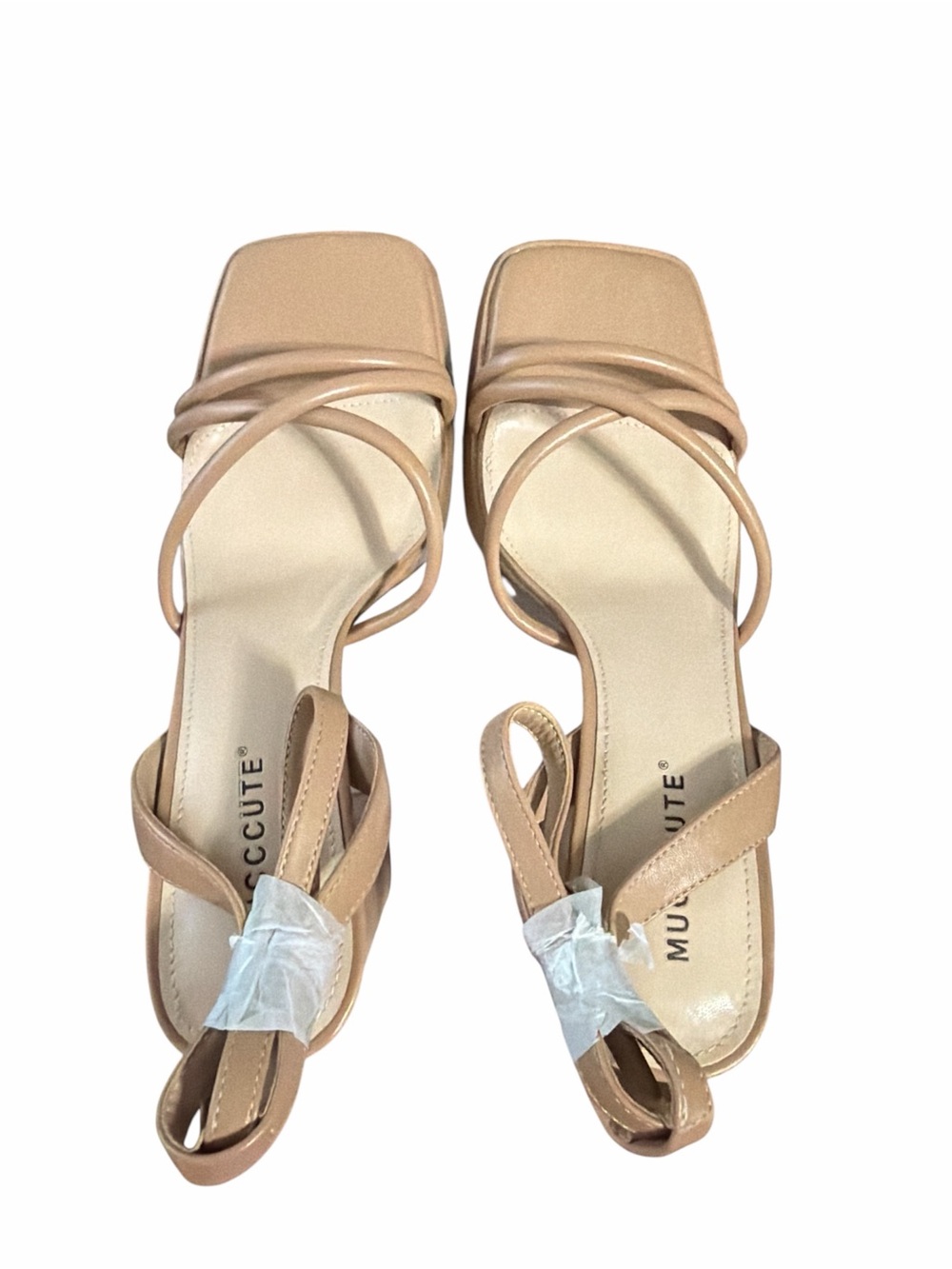 NWT MUCCCUTE platform heels Strappy Neutral tan beige Size 8.5 Neutral Party